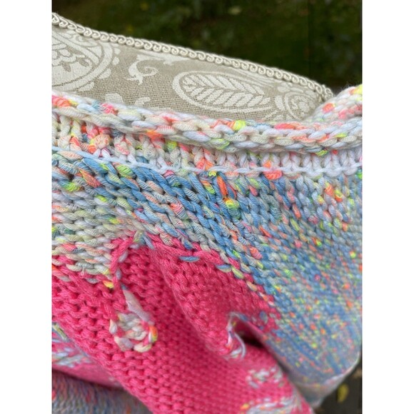 By Anthropologie Palm Tree Neon Speckle Sweater XS Coastal Boho Beach Knit Relax - Picture 13 of 16